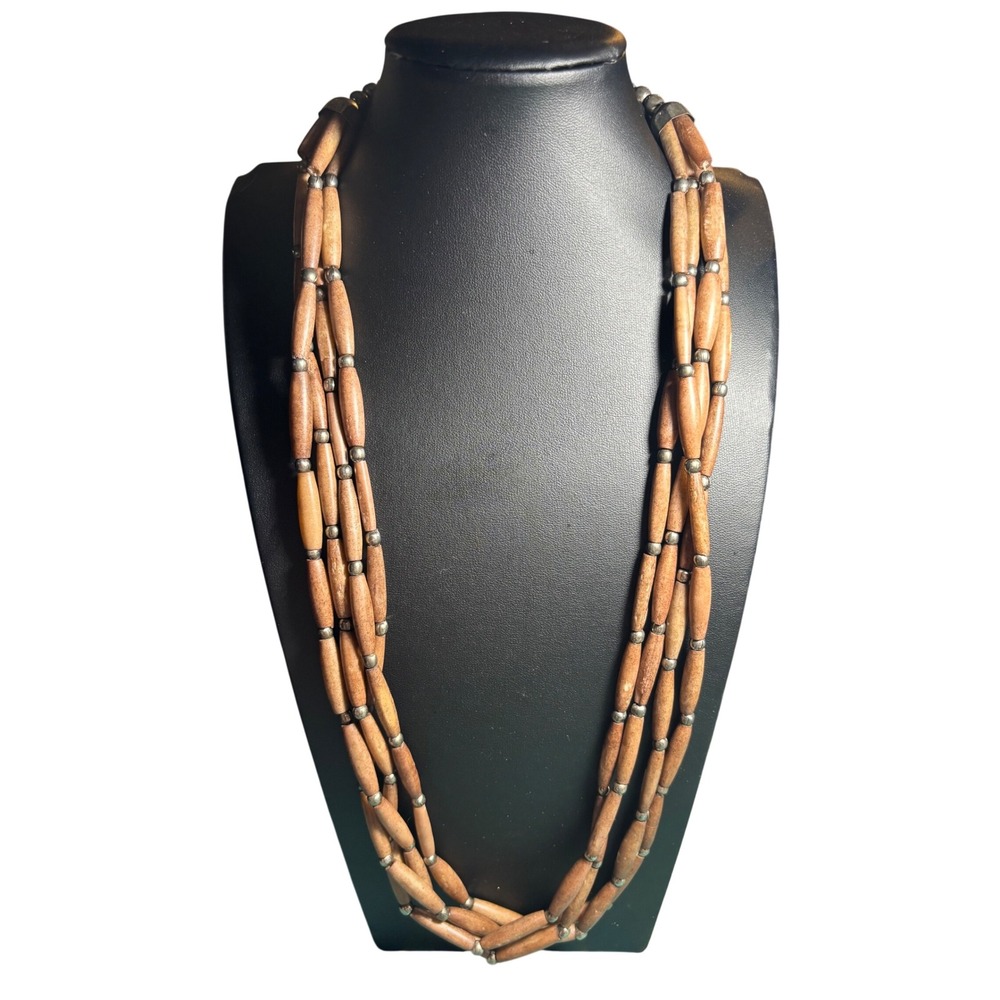 Artisan Made Hairpipe Bone Necklace Tan 4-Strand Southwestern Style